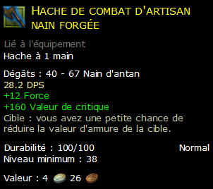 Hache de combat d'artisan nain forgée