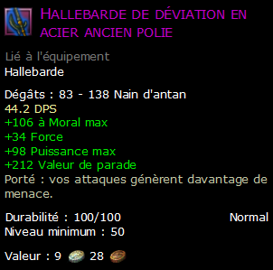 Hallebarde de déviation en acier ancien polie