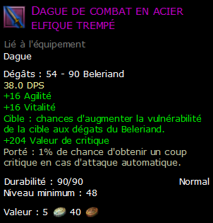 Dague de combat en acier elfique trempé