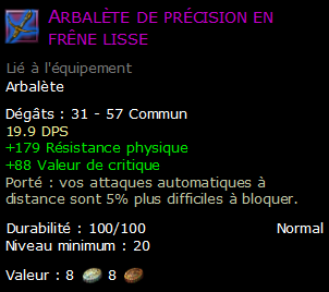 Arbalète de précision en frêne lisse