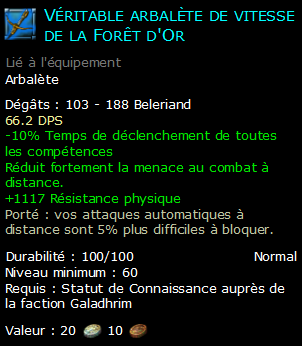 Véritable arbalète de vitesse de la Forêt d'Or