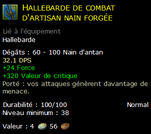 Hallebarde de combat d'artisan nain forgée