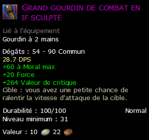 Grand gourdin de combat en if sculpté