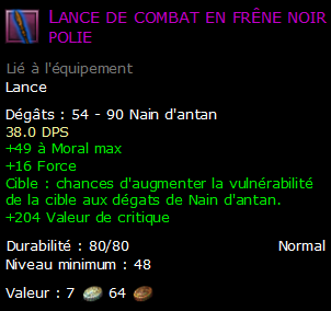 Lance de combat en frêne noir polie