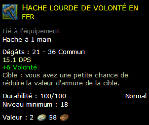 Hache lourde de volonté en fer