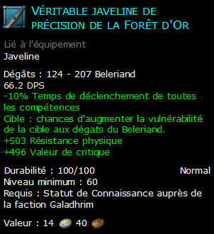 Véritable javeline de précision de la Forêt d'Or