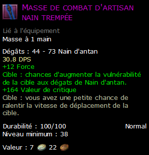 Masse de combat d'artisan nain trempée