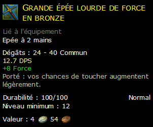 Grande épée lourde de force en bronze