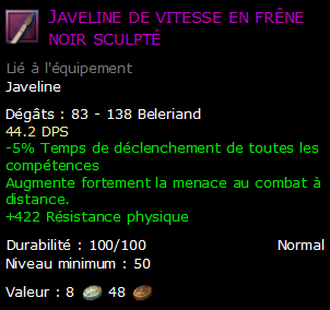 Javeline de vitesse en frêne noir sculpté