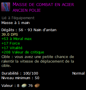 Masse de combat en acier ancien polie