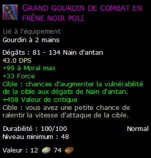 Grand gourdin de combat en frêne noir poli