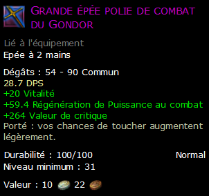 Grande épée polie de combat du Gondor