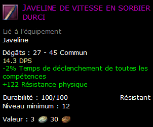 Javeline de vitesse en sorbier durci