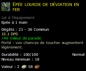 Epée lourde de déviation en fer