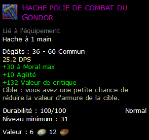 Hache polie de combat du Gondor