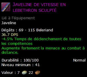 Javeline de vitesse en lebethron sculpté