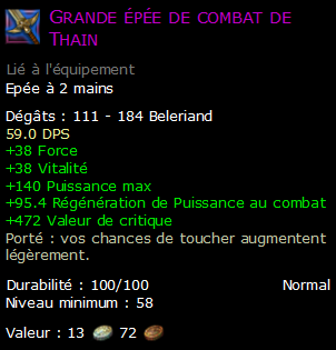 Grande épée de combat de Thain