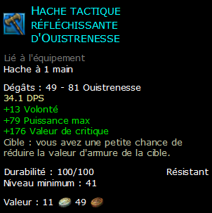 Hache tactique réfléchissante d'Ouistrenesse