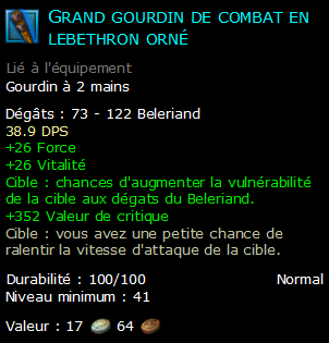 Grand gourdin de combat en lebethron orné