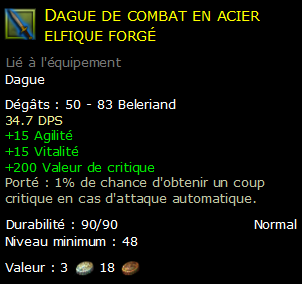 Dague de combat en acier elfique forgé