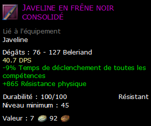 Javeline en frêne noir consolidé