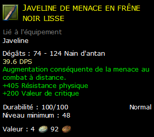 Javeline de menace en frêne noir lisse