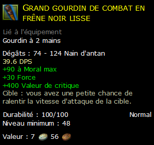 Grand gourdin de combat en frêne noir lisse