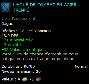 Dague de combat en acier trempé