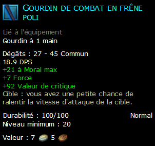 Gourdin de combat en frêne poli