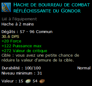 Hache de bourreau de combat réfléchissante du Gondor