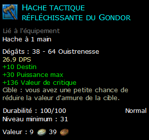 Hache tactique réfléchissante du Gondor