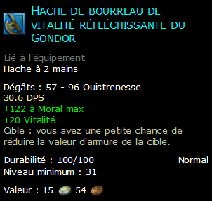 Hache de bourreau de vitalité réfléchissante du Gondor