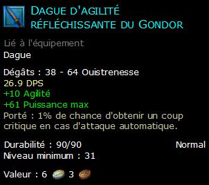 Dague d'agilité réfléchissante du Gondor