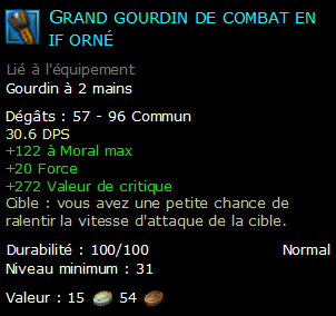 Grand gourdin de combat en if orné