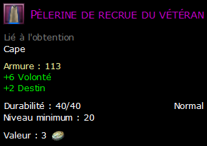 Pèlerine de recrue du vétéran