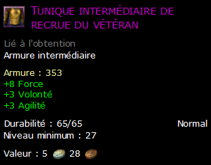 Tunique intermédiaire de recrue du vétéran