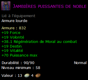 Jambières puissantes de noble