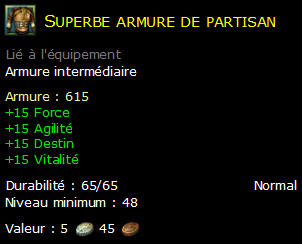 Superbe armure de partisan