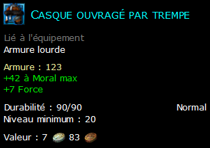 Casque ouvragé par trempe