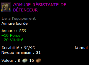 Armure résistante de défenseur