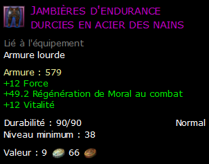 Jambières d'endurance durcies en acier des nains