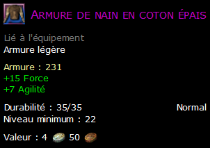 Armure de nain en coton épais