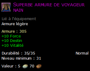 Superbe armure de voyageur nain