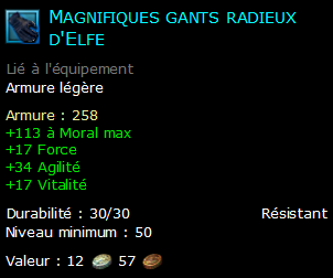 Magnifiques gants radieux d'Elfe