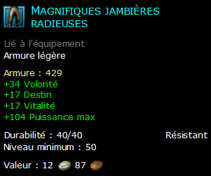 Magnifiques jambières radieuses