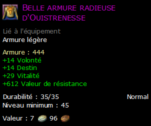 Belle armure radieuse d'Ouistrenesse