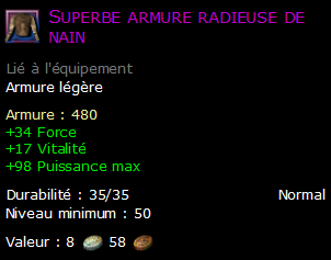 Superbe armure radieuse de nain