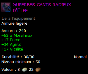 Superbes gants radieux d'Elfe