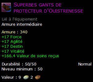 Superbes gants de protecteur d'Ouistrenesse