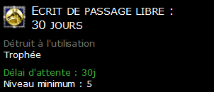 Ecrit de passage libre : 30 jours